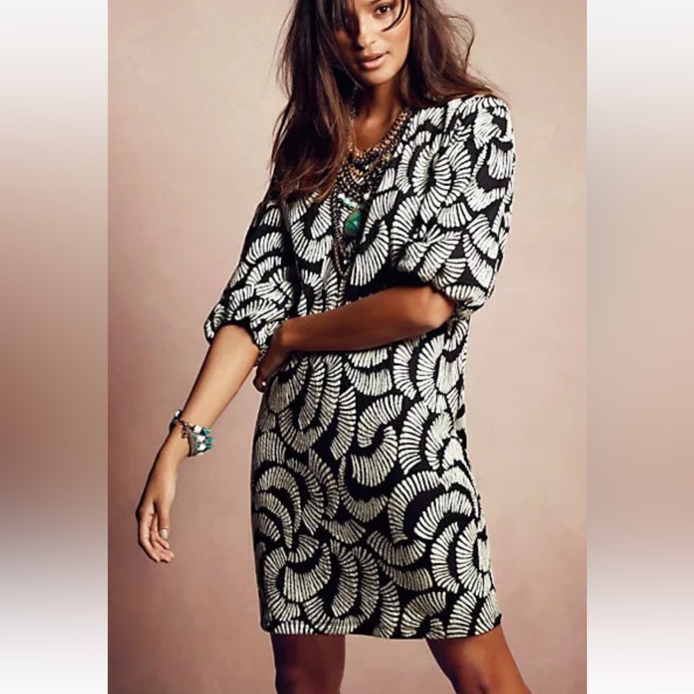 Anthropologie Black and White Printed Mini Dress